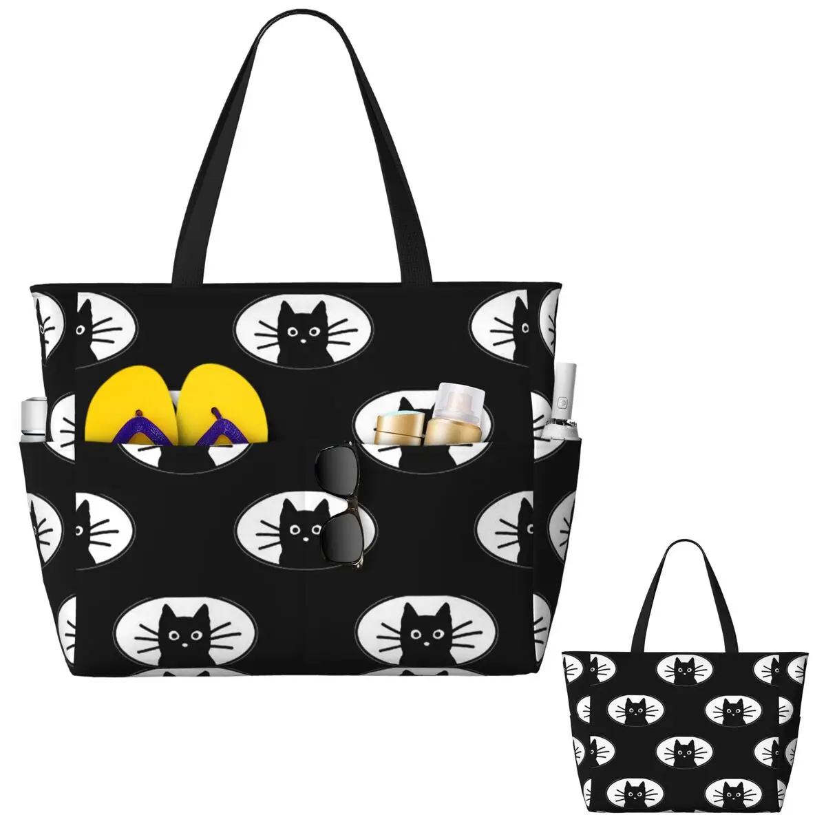 Black Cat Fac Beach Tote Bag Deporte Gimnasio Yoga Duffle Bolso grande Bolsa de viaje para mujer Bolsa de fitness