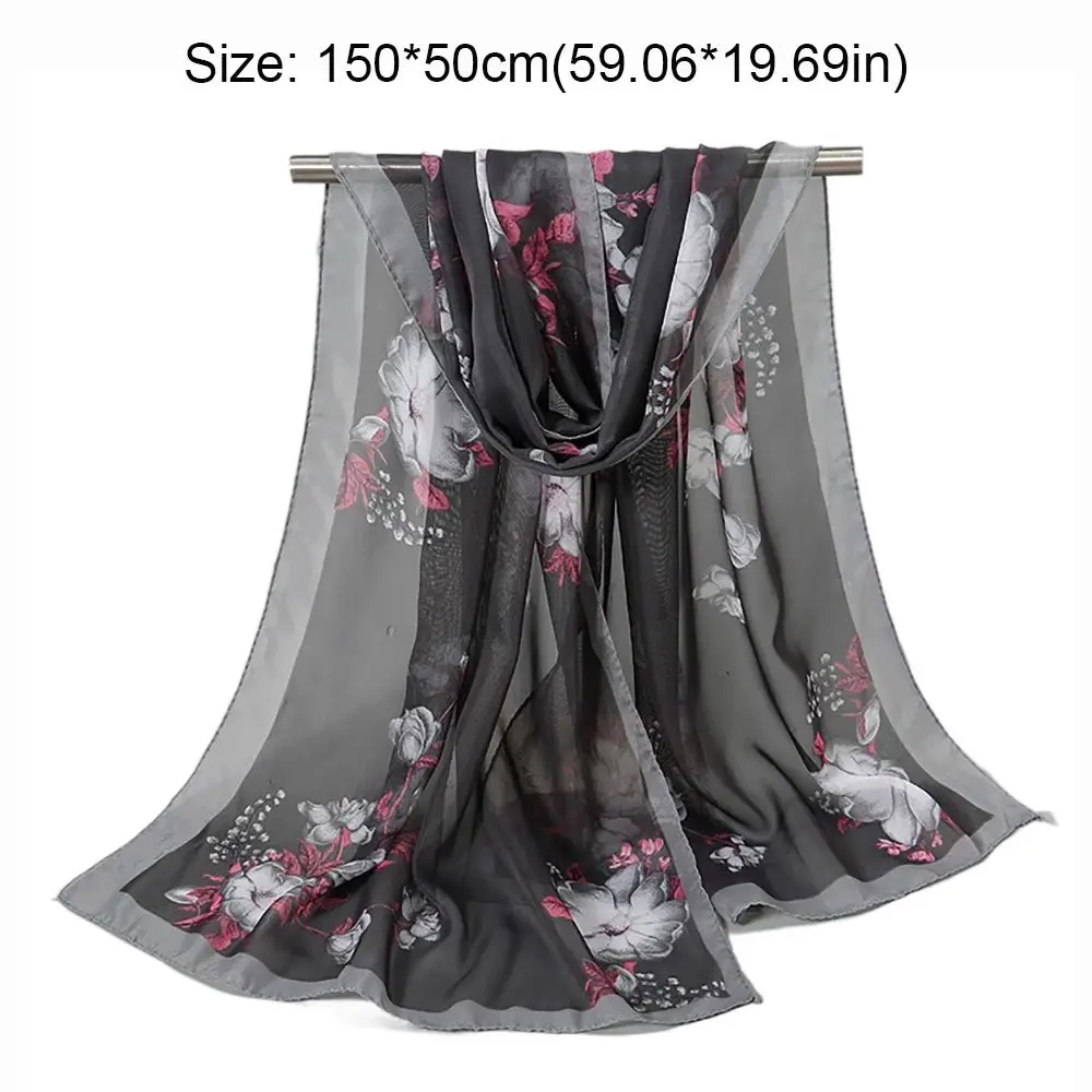 Nuova sciarpa in chiffon con stampa floreale Sciarpe da spiaggia lunghe in seta con scialle morbido e sottile