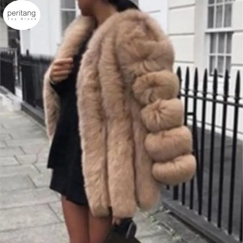 PERITANG S-5XL Coats Women 2025 Winter Top Fashion FAUX Fur Coat Elegant Thick Warm Outerwear Fake Fur Jacket Chaquetas Mujer