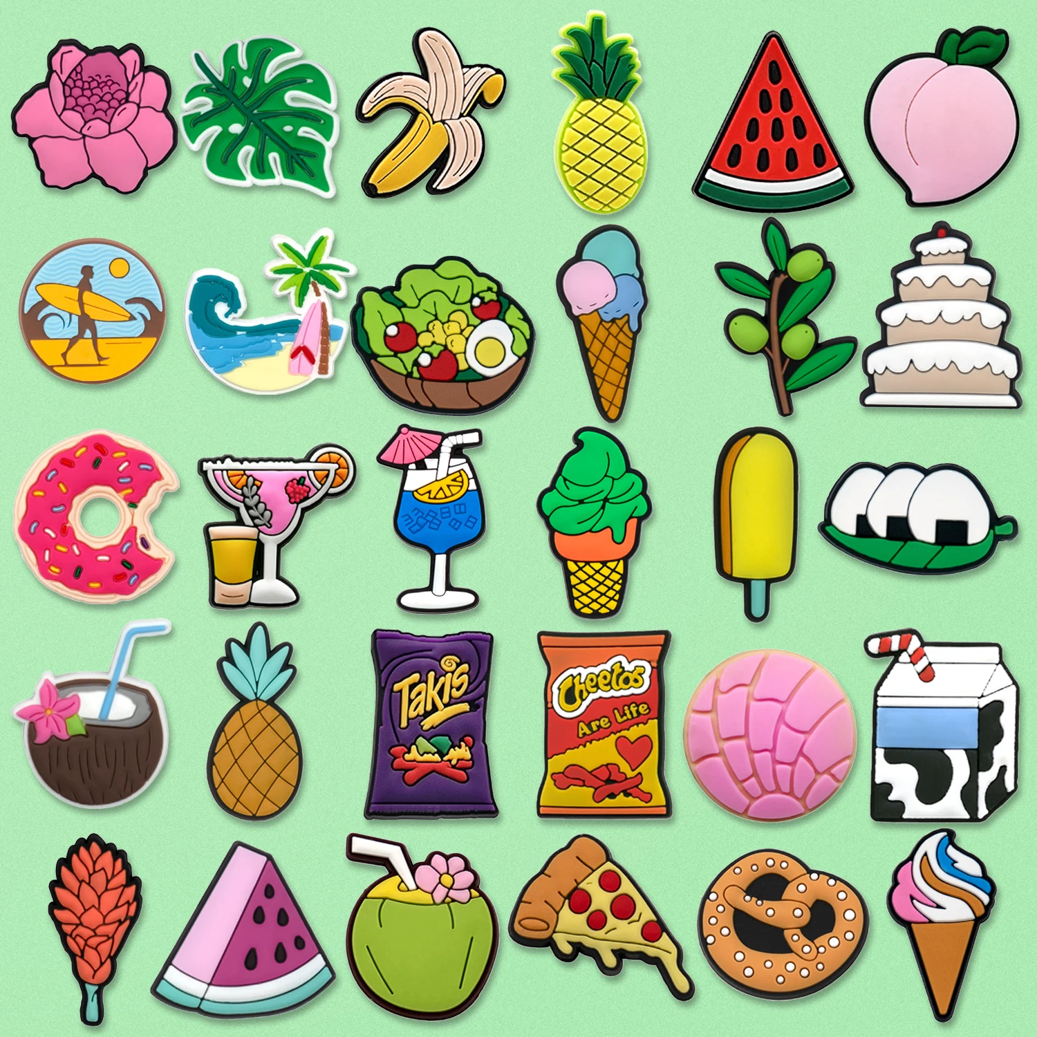

1/30pcs Summer Style Shoe Charms Cute Food Coconut Banana Shoe Accessories Decorations Pizza Donuts Ice Cream Fits All Clogs