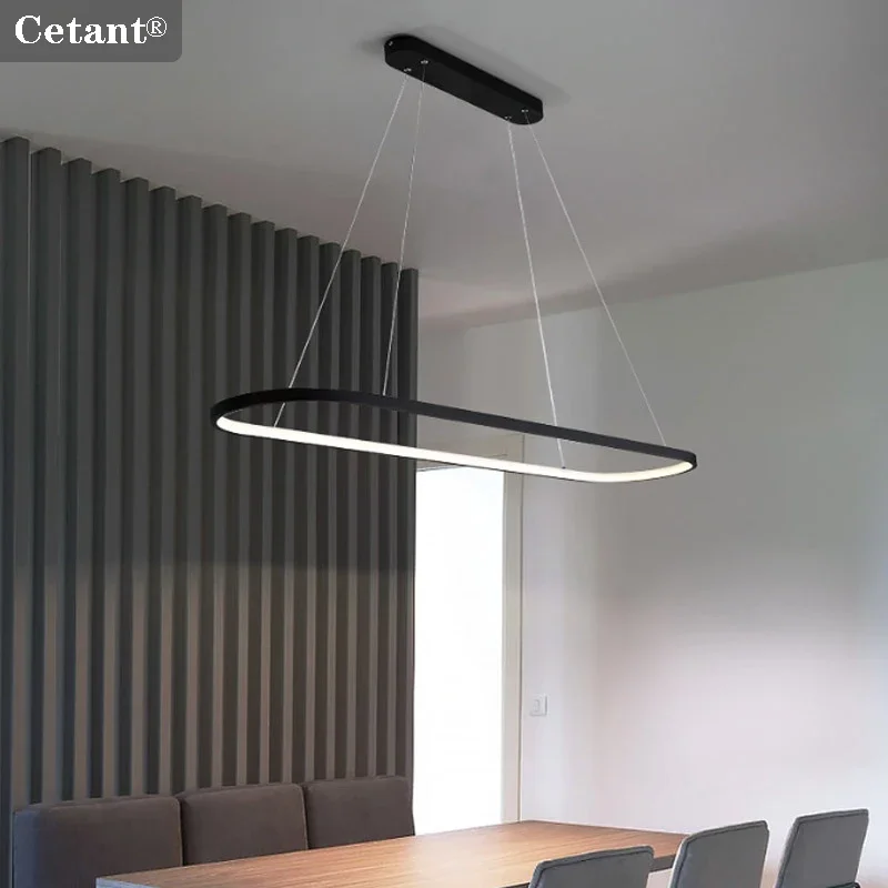 LED Pendant Light Modern Minimalist Long 70/90/120CM Oval Light Bedroom Living Room Study Bar Black White Home Decor Lights