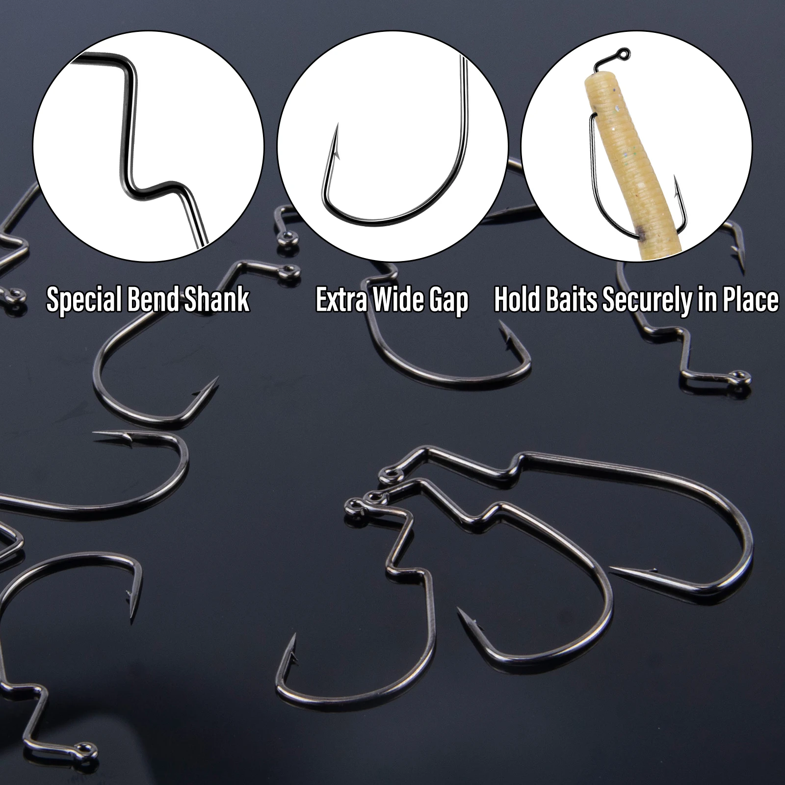 30pcs Multi Offset Worm Hooks Fishing Hook High Carbon Steel Black Nickle for Soft Lure Texas Rig Carolina Rig Neko Rig view 4
