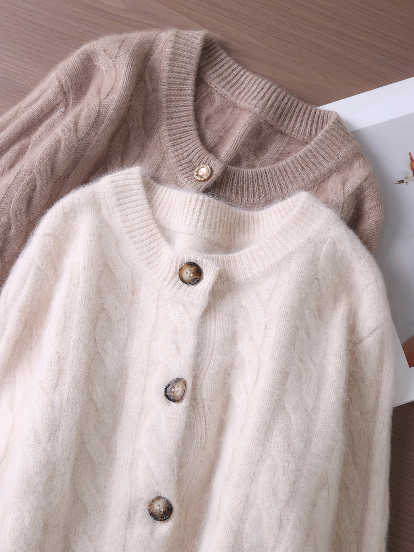 

Women's Autumn Winter Sweater 100% Mink Cashmere Cardigan Clothes Premium Chic Knit Loose Thick Warm Sweater Single Breasted Top