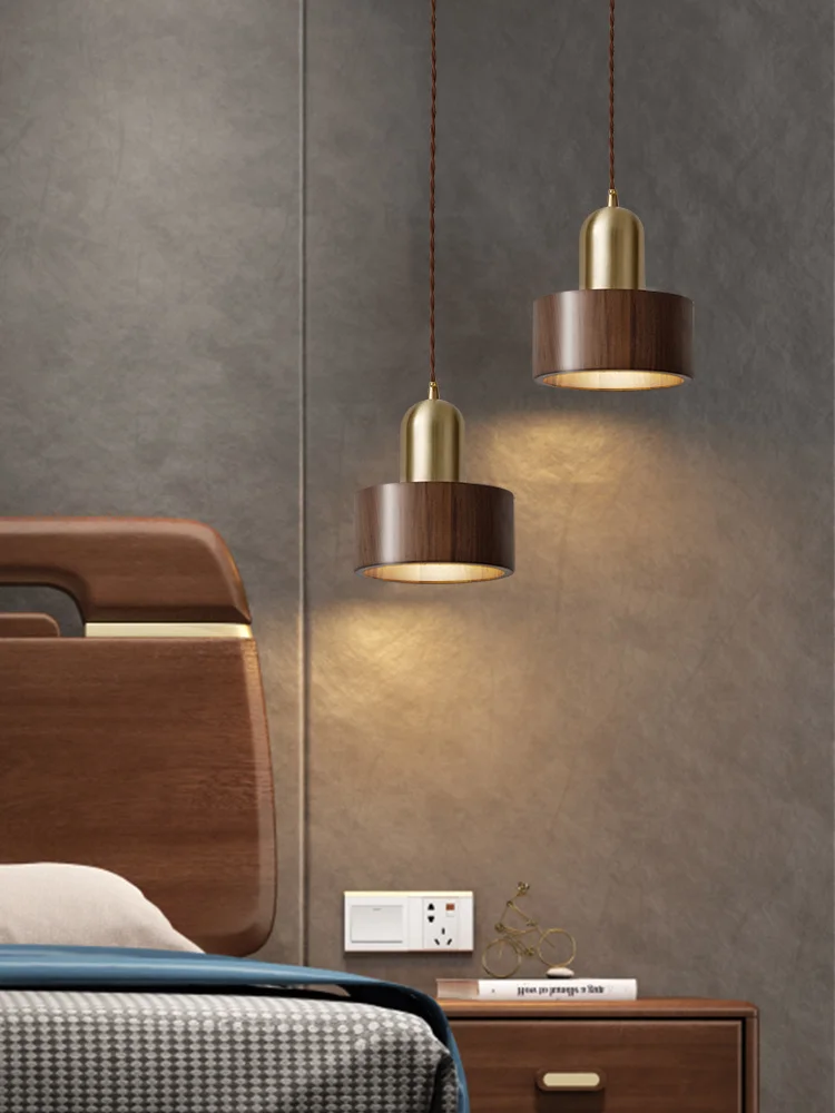 Modern Nordic Art LED Wood Hanging Light Luxury Retro Creative Copper Wood For Home Restaurant Bar Bedroom Bedside Pendant Lamp