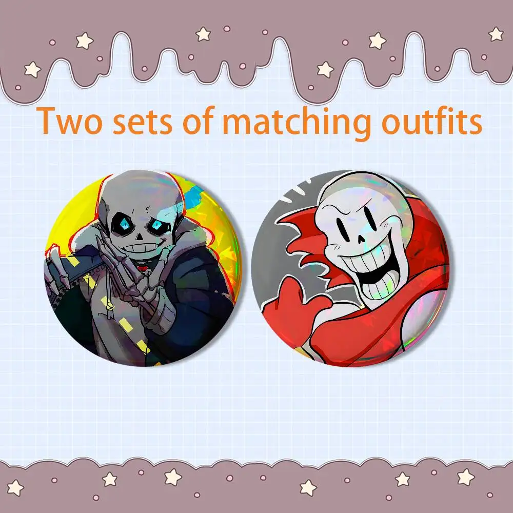 Sans Chara Papyrus Undertale HD Print Round Lapel Pins Pretty Derby 2 piece set Round Display Brooches Brooch Badges