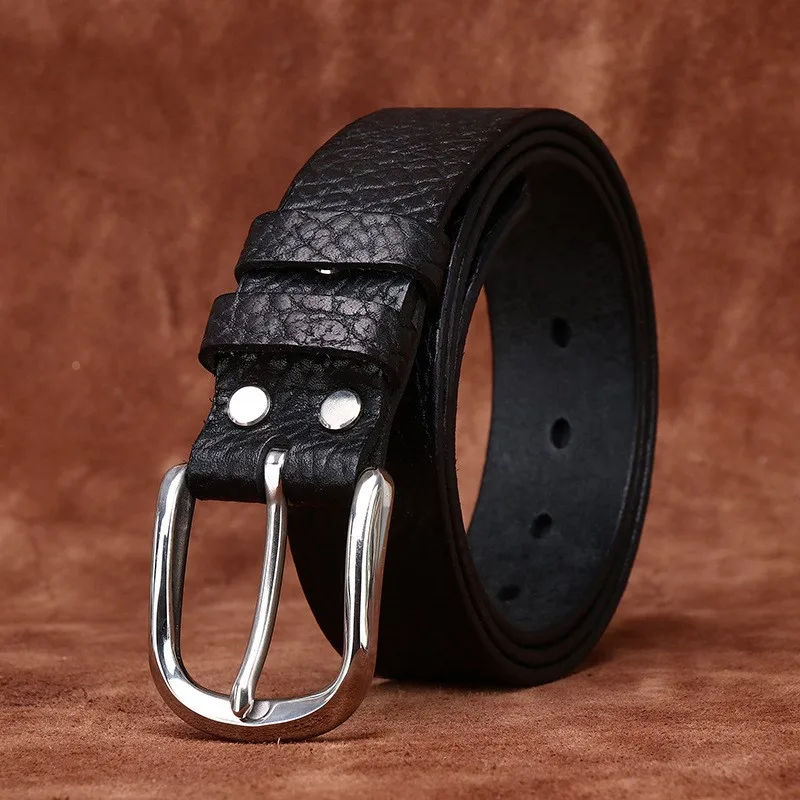 Light luxury leather textured belt for men top layer stainless men's casual