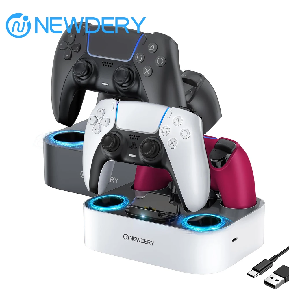 Stacja ładująca kontroler PS5 do PlayStation 5 i kontrolera DualSense Edge Podstawka do szybkiego ładowania z kablem, biały i czarny — zdjęcie produktu 7