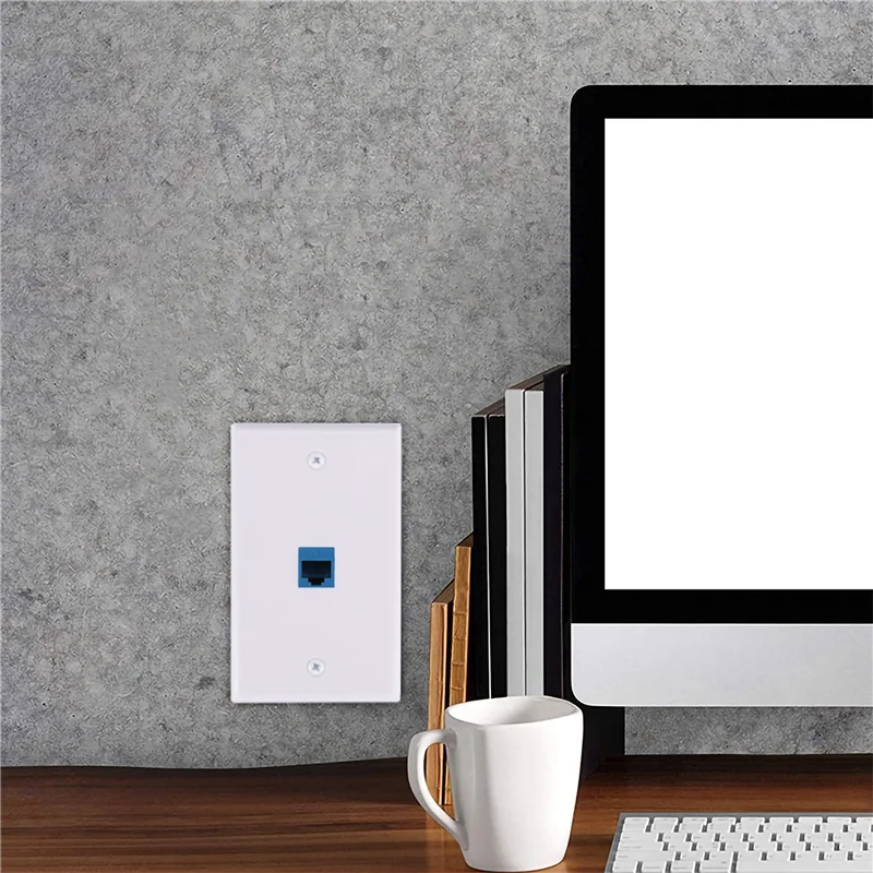 4x Cat6 Ethernet Wall Plate Outlet 1 Port RJ45 Network Female To Female Keystone Wall Coupler Jack Plate White & Blue GSY