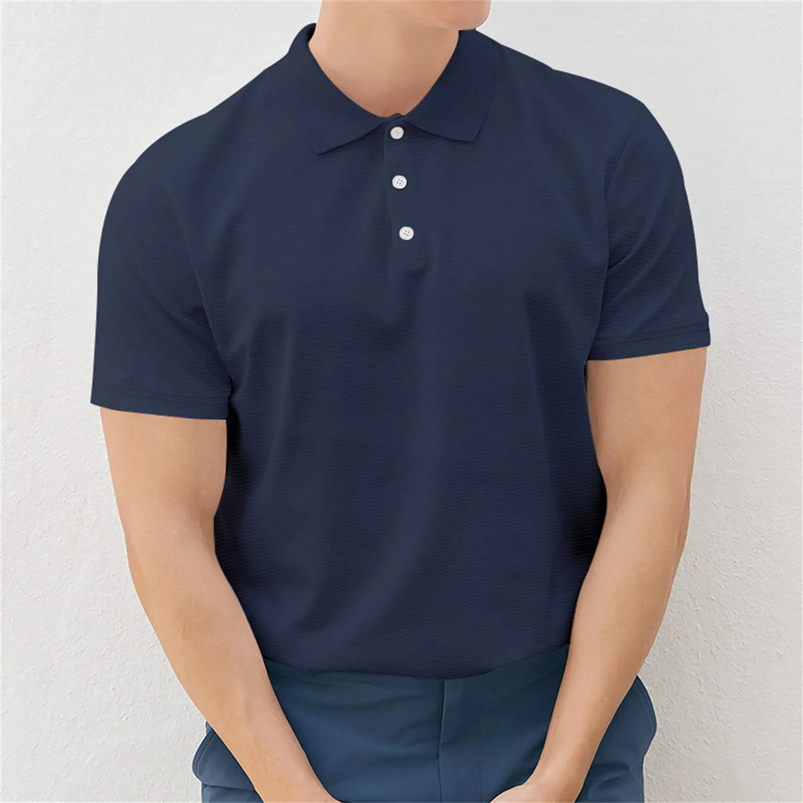 Camiseta de manga corta para Hombre, Top holgado con solapa y cremallera, Color sólido, moda de primavera y verano