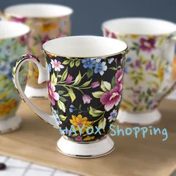 Pastoral Ceramic Coffee Cup Hand Painted Floral Teacup Vintage Patterned Tea Milk Mug，For Porcelain Large Capacity Nice Gifts