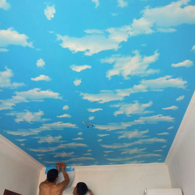 Papel tapiz autoadhesivo tridimensional 3D, pegatina impermeable, cielo azul y nubes blancas, dormitorio, sala de estar, baño, techo