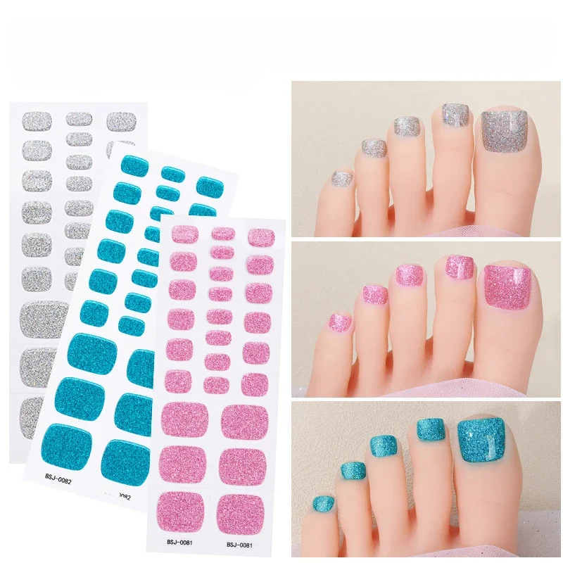 26Tips Gel Toe Nails Stickers Semi Curing Jump Colour Nail Decals Pure Toe Gel Sticker Nail Oil Foil Foot Nail Art Decor