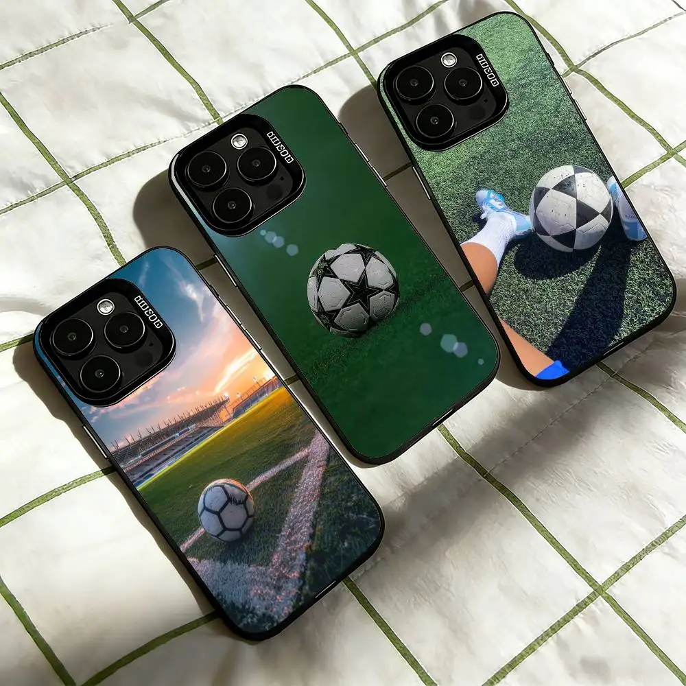

Football Sport Soccer Phone Case For iPhone 17,16,15,14,13,12,11 Plus,Pro Max,XS,Colorful Silver Black Cover