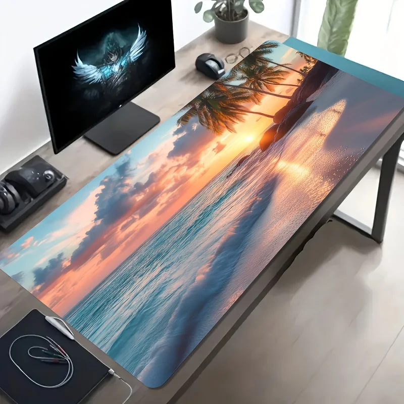 Sunset Beach Palm Tree Desk Mat Large Gaming Mouse Pad Non-Slip Rubber Oversized Computer Pad for PC Office