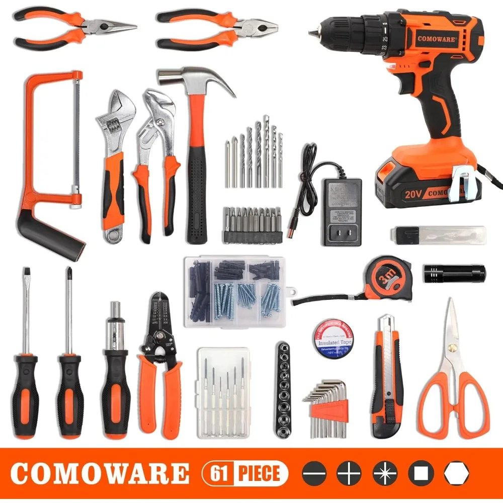 20V Cordless Drill Set Combo Kit,120 Pcs Tool Kit for Home, Household Tool Sets for Men, Basic Tool Kit with Power Drill