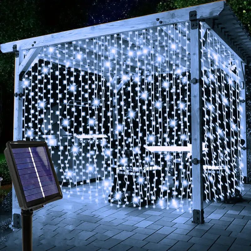 

6M 3M Solar Curtain Light LED Outdoor 8 Modes Holiday Garland String Lights for Courtyard Garden Christmas Wedding Decoration