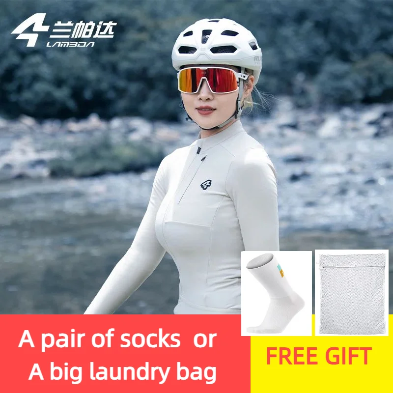 Lameda Women\'s Winter Bike Clothes Warm Windproof Fleece Long Sleeves Cycling Jersey With Pockets White Cycling Clothes