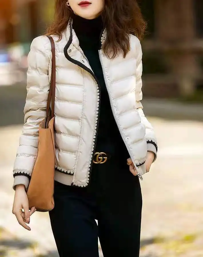 Short Padded Jacket Women's Thickened Warm Duck down Cotton Coat High Collar Zipper Pure Color Winter Fashion Slimming Outerwear