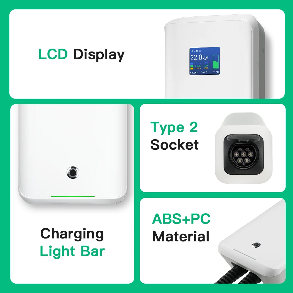 Morec EVSE EV Charger Wallbox 22KW Electric Vehicle Charging Station 32A 3 Phase 380V Type 2 With Socket IEC 62196-2