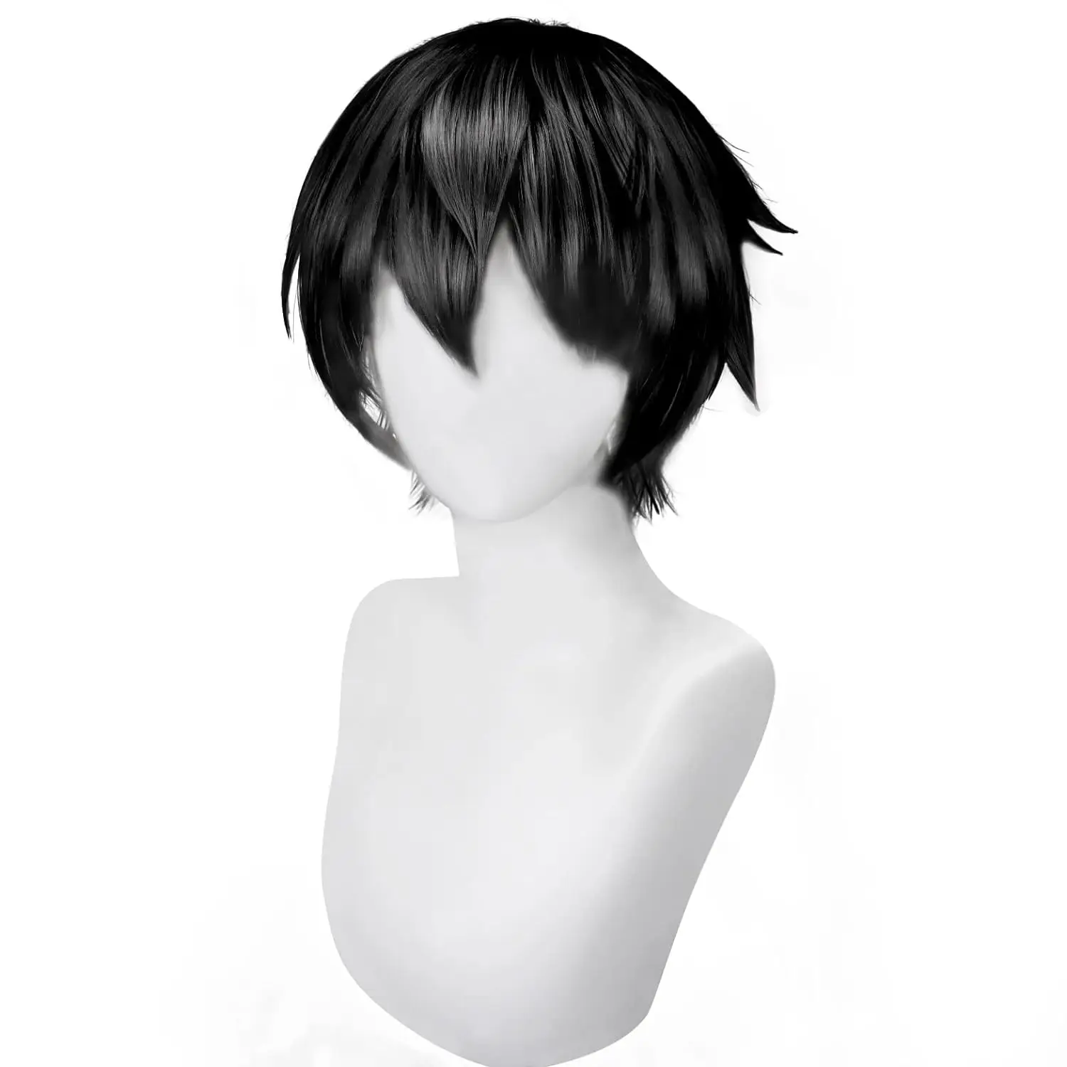Black Wig for Men Women Short Black Mens Cosplay Wig Layered Wig Fluffy Black Cosplay Wig for Halloween Party