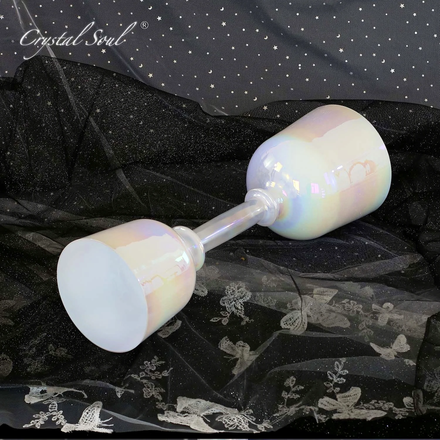 

CrystalSoul 432Hz Clear Double Headed Cosmic Light Crystal Hand-held Singing Bowls with bag and accessories