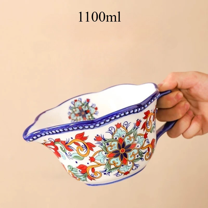 

Underglaze Colored Ceramic Bowl, Creative Egg Beater Bowls, Pointed Mouth with Handle Soup Bowl,High Aesthetic Kitchen Utensils