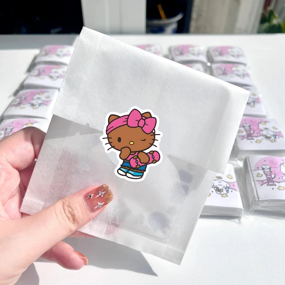 500pcs/Roll Black Hello Kitty Sanrio Stickers Roll DIY Skateboard Laptop Guitar Phone Car Seal Label Decals Decoration Stickers