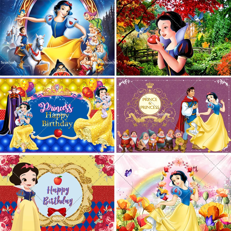 Fairy Tale Snow White And The Seven Dwarfs Princess Background Birthday Party Decor Banner Photography Backdrop Custom Supplier