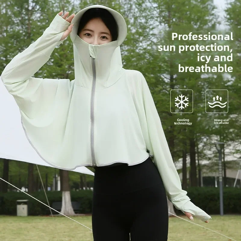 Ice Silk Sun Protection Clothes For Women Cape Style Spring And Summer UV Resistant Hooded Breathable image 3