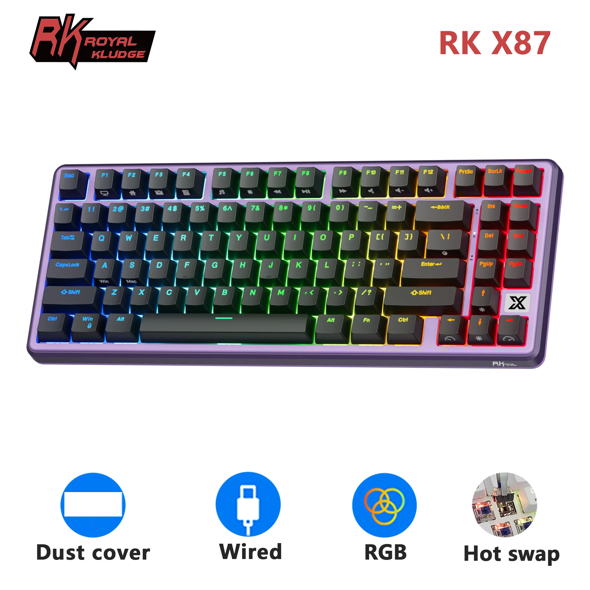 RK Royal Kludge X87 Gasket English Mechanical Keyboard 80% 86 Key PBT Keycaps RGB Backlit Hot-swappable Gamer Keyboard Customize