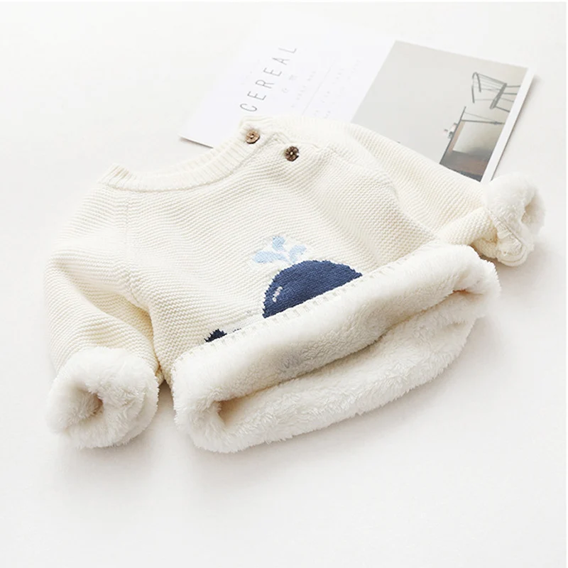 IENENS Winter Baby Warm Sweaters Boy's Clothes Toddler Plus Velvet Sweater Coats 0-6 Years Children Thicken Wool Tops