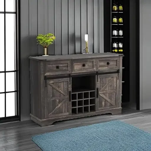 OKD-Armoire de bar à vin de ferme avec porte market, armoire de café de cuisine 54 "avec vin et verre T1, étagères de rangement