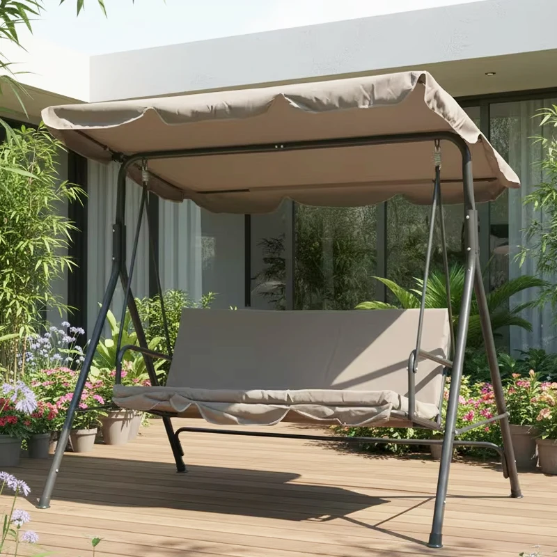 

High-quality Traditional Metal Strap Courtyard Home Outdoor Swing Chair Sturdy Frame Durable Waterproof Cushion Seat 3 People