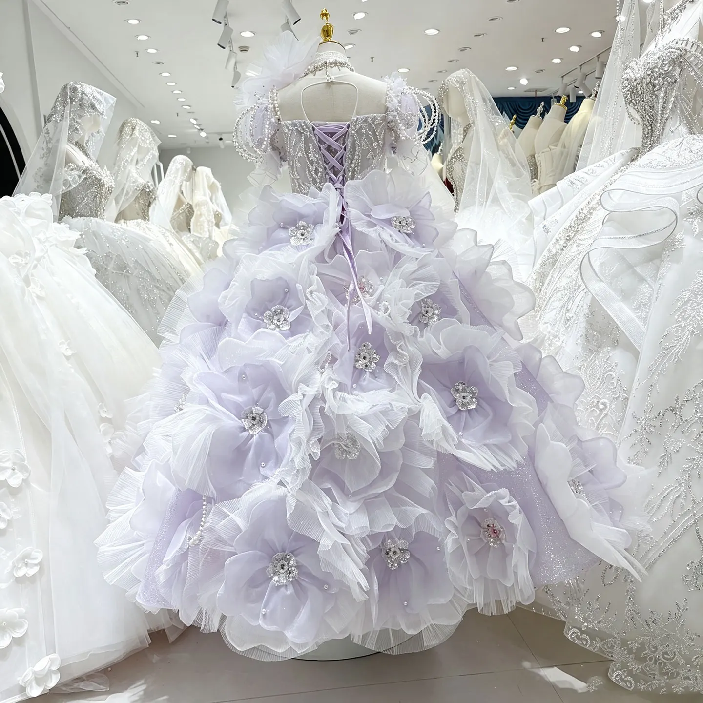 Jill Wish W101 Enchanted Bloom — Lilac 3D Floral Crystal Ball Gown for Reception & Pre-Wedding Shoots