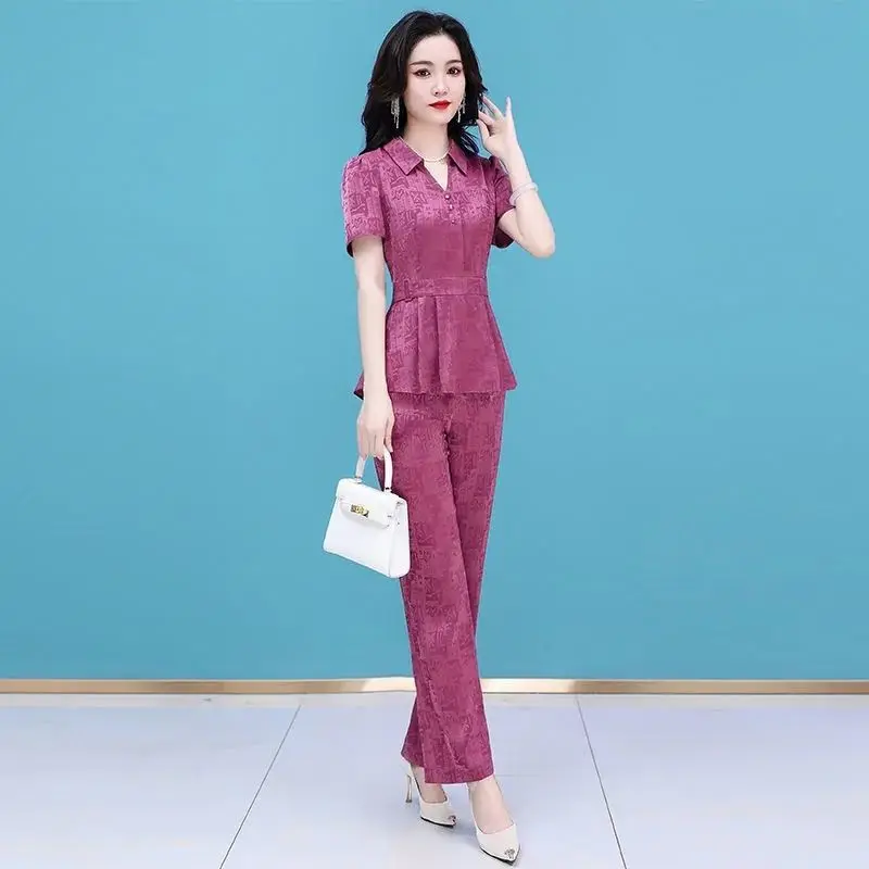 

2 Piece Women Casual Set Loose Suit Short Sleeve Tshirt Wide Leg Pants and Long Pant Set Pantalon Large Vetement Femme Q109