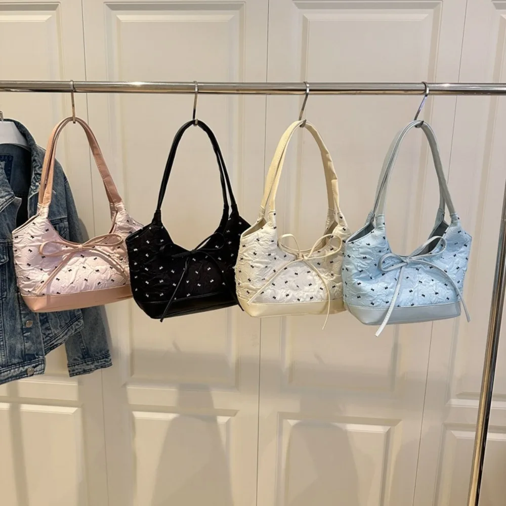 

Korean French Bow Ribbon Shoulder Bag Y2K Sweet Underarm Bag Versatile Leisure Tote Bag Handbag