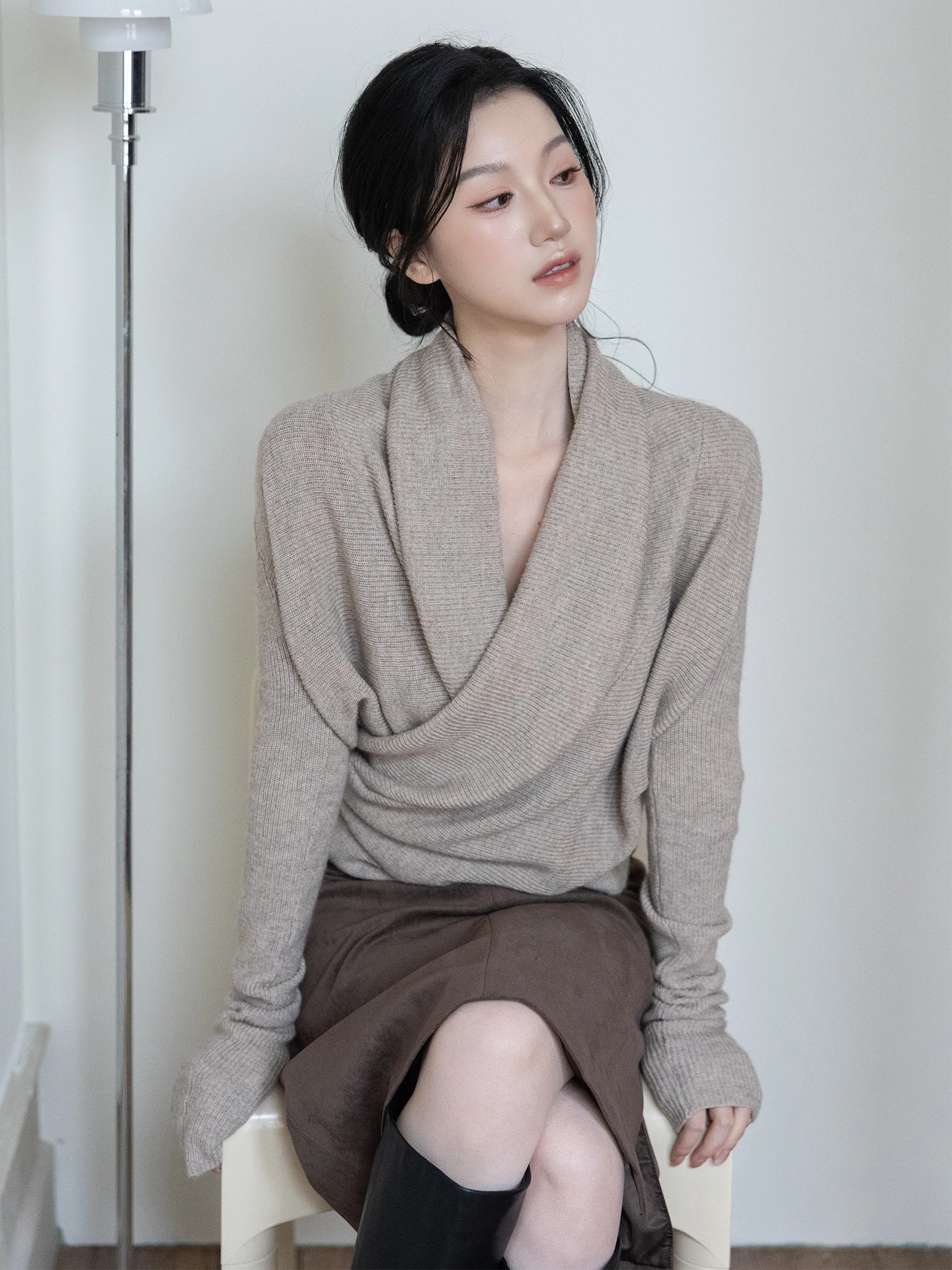 

Вязаный шерстяной свитер SerioLudere Lazy Egg, цвет карамель, с поясом, подчеркивающим талию, универсальный, с длинными рукавами, для женщин