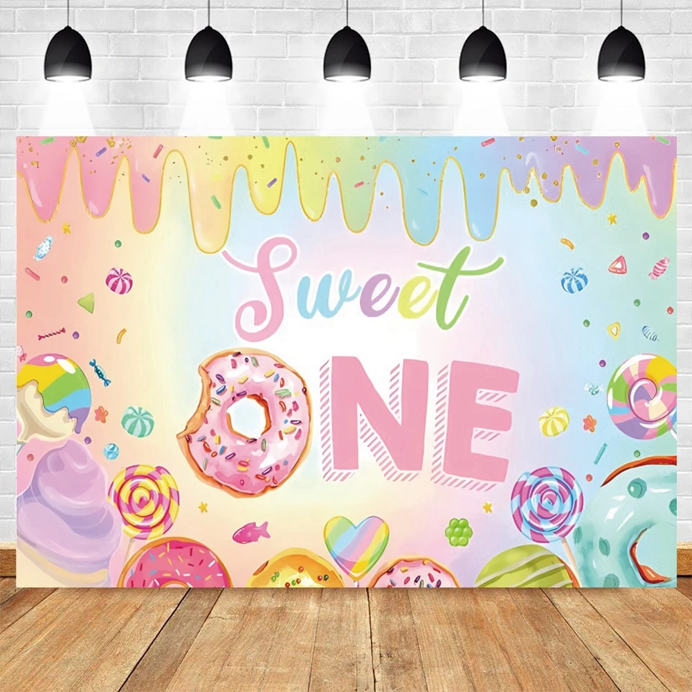 Sweet Birthday Baby Shower Backdrop Candy Bar Donuts Shop Ice Cream Car Cupcake Lollipop Party Cake Table Decor Photo Background