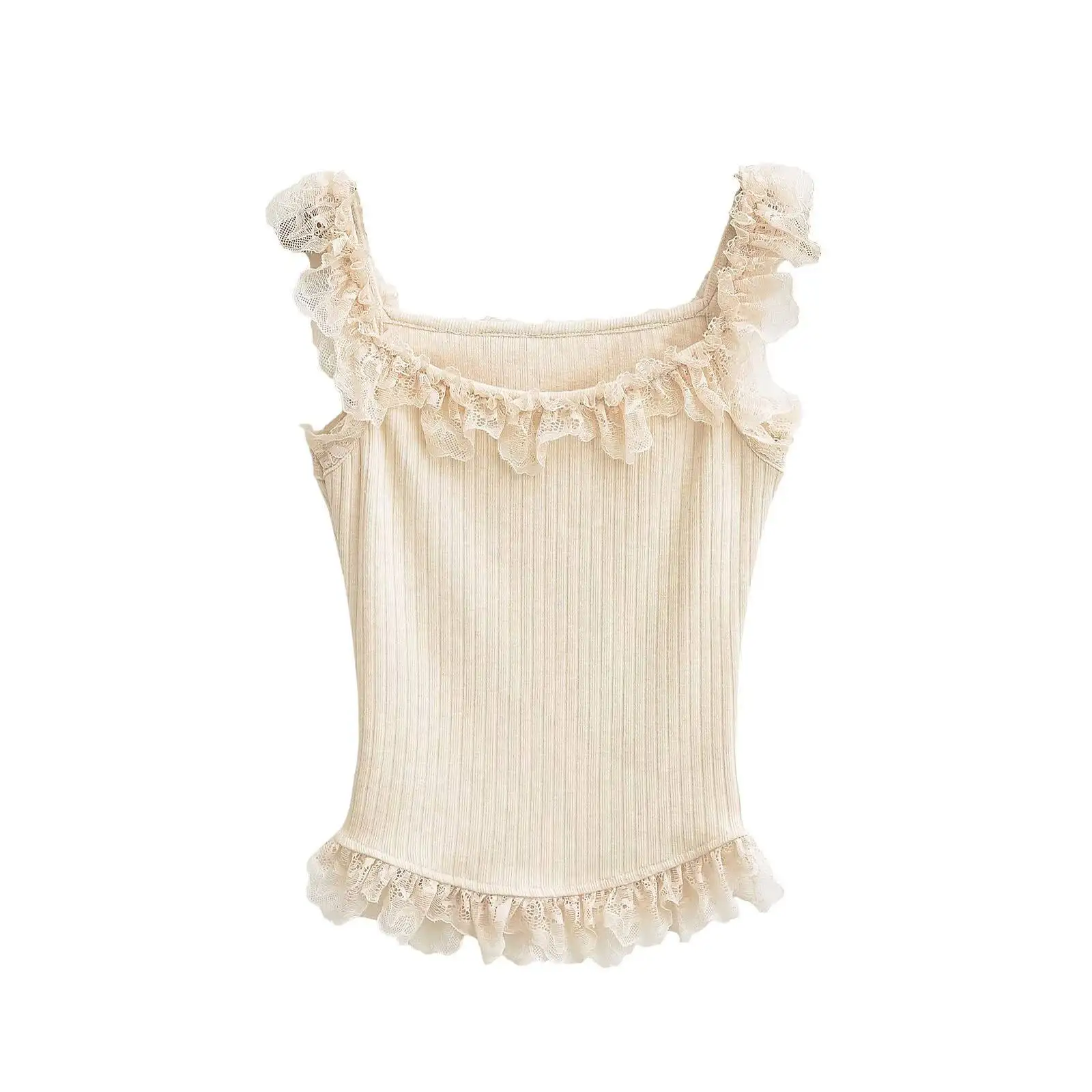 Pure Desire Lace Trim Gebreide Band Vest Vrouwen Sexy Pittig Meisje Innerlijke Slijtage Bovenkleding Faionable Anti Aging Kleine Top