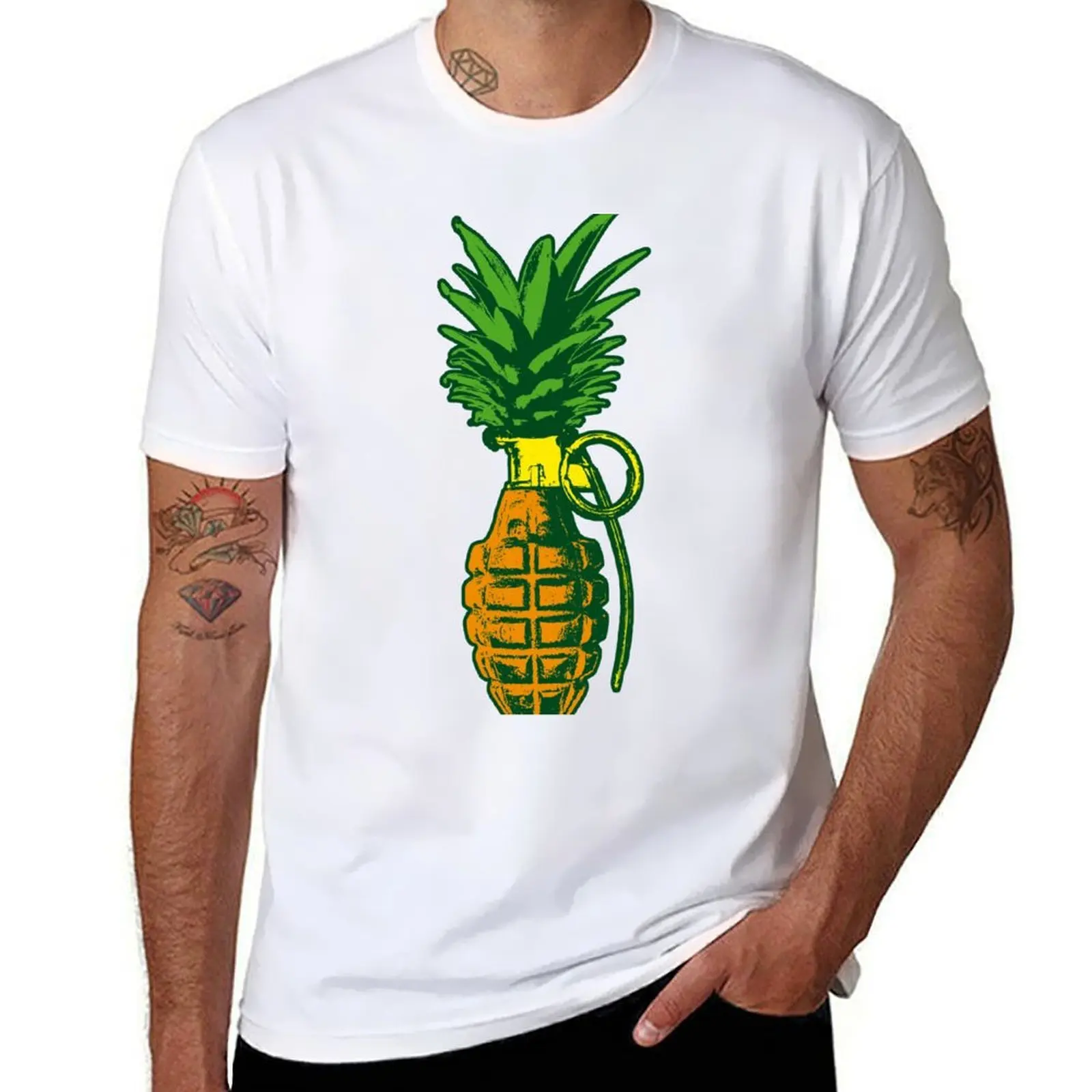 

Pineapple Grenade Vintage Distressed Funny Summer Pop Art T-Shirt man t shirt heavy cotton T-Shirt