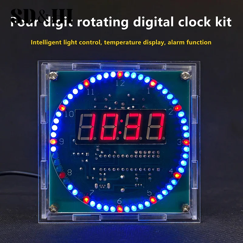 

DIY Rotating Digital LED Display Module Alarm Electronic Digital Clock Kit 51 SCM Learning Board LED Light-controlled Alarm