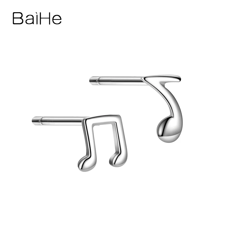 BAIHE Solid 14K White/Yellow/Rose Gold Music Stud earrings for women men Trendy Daily wear Fine Jewelry  مسمار الأذن Серьги