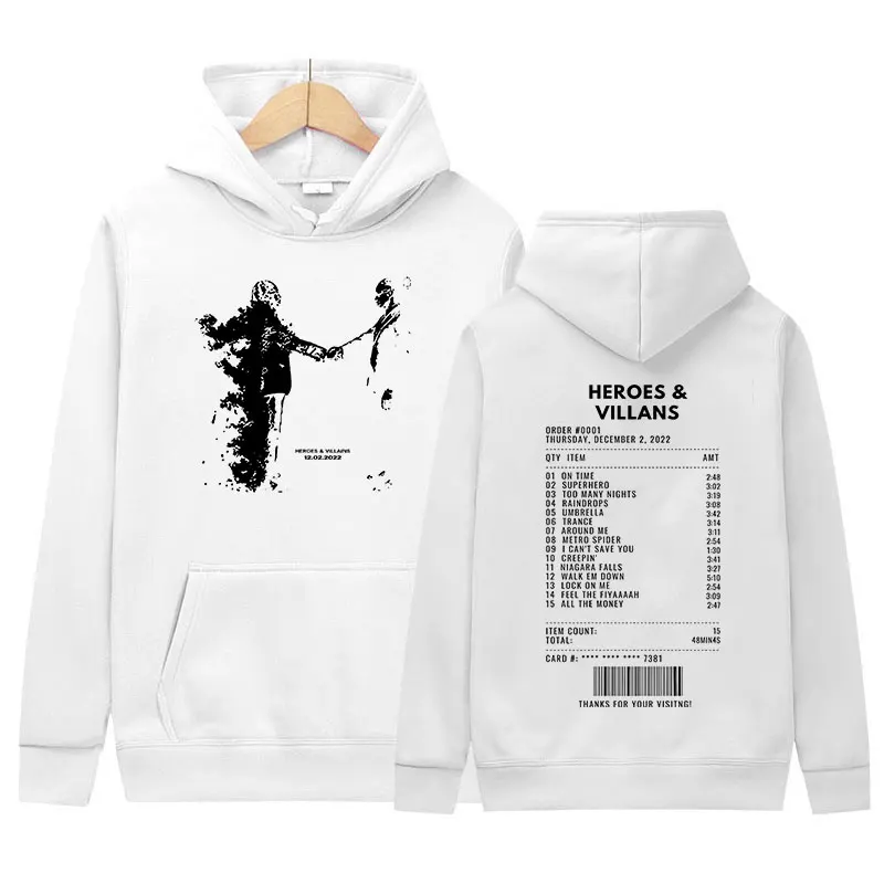 Rapper Metro Boomin Heroes and Villains Print Hoodie Men's Hip Hop Fashion Clothing Sweatshirt Vintage Pullover Oversized Hooded