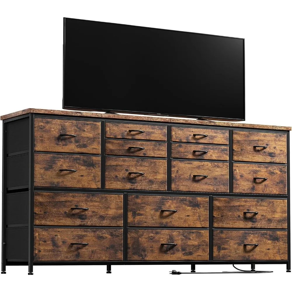 

60" TV Stand Dresser TV Stand with Charging Station TV Stands for Living Room Long Dresser for Bedroom TV Stand with 16 Drawers