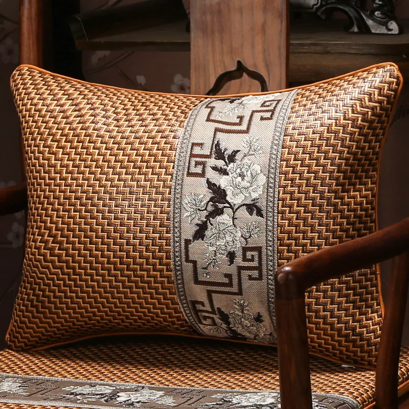 Summer Sofa Pillow Cover Ice Silk Mat Cushion Back Cover Pillow Waist Bedroom Pillow Made of Rattan Mat Chinese Mahogany