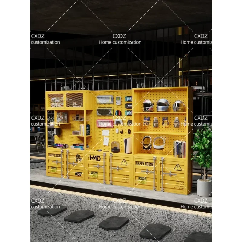 Industrial Style Multi Layer Floor Display Shelf Metal Cave Plate Storage Rack Commercial Tool Cabinet Figure Showcase Stand