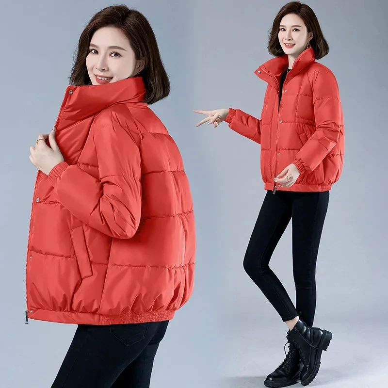 Winter 2023 The New Loose Thick Warm Stand-up Collar And Slim Down Cotton-Padded Jacket Versatile Zipper Pocket Fashion Coat.