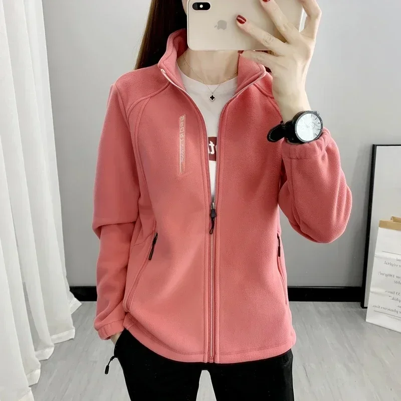 Plus Size Autumn Winter Polar Fleece Warm Coat Women Sweatshirt Outdoor Sports Casual Zipper Cardigan Jacket Top Slim Teenagers