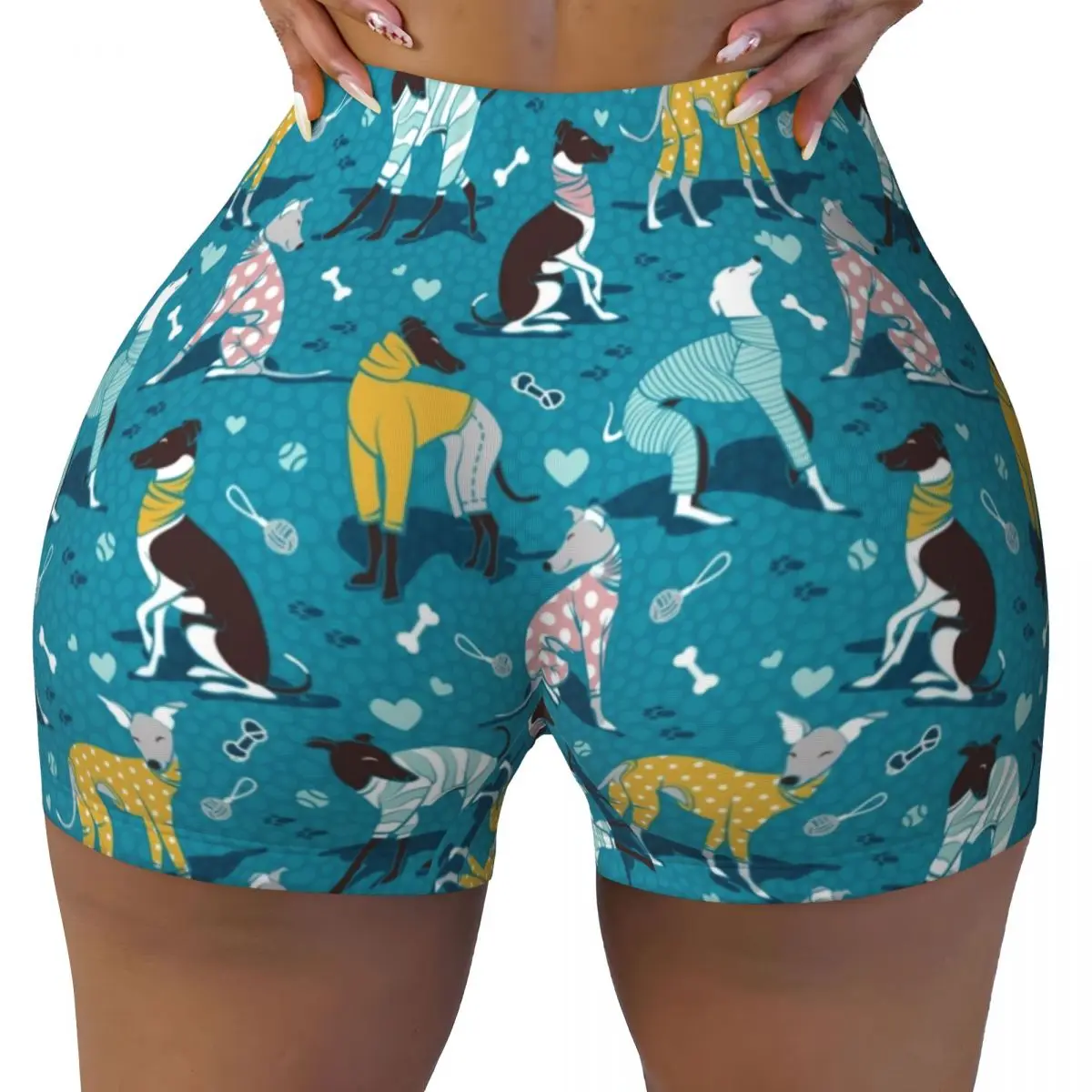 Custom Greyhounds Volleyball Biker Gym Shorts for Women Whippet Sighthound DOg Athletic Workout Yoga Shorts