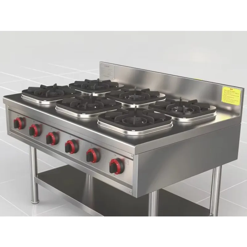 

Коммерческая газовая плита с 6 конфорками, промышленная многоконфорочная варочная панель для отелей и ресторанов, газовая плита из нержавеющей стали с газовым нагревом